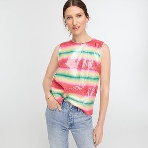 NEW J Crew Sleeveless Top In Watermelon Stripe Sequins Size Medium